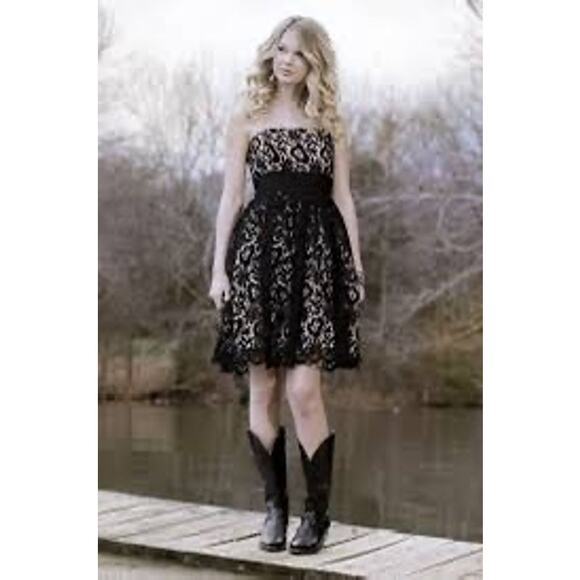 Milly of New York Black Lace Strapless Dress Size 6 Taylor Swift Inspired Style - Picture 1 of 6